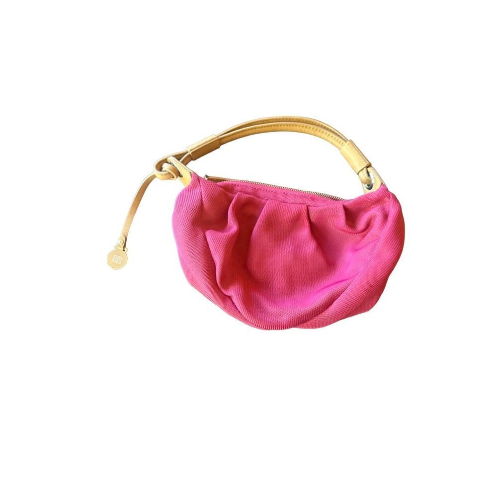 Geox Shoulder Bag Pink Mesh Pleated Slouchy Hobo Logo Charm Tan Handle